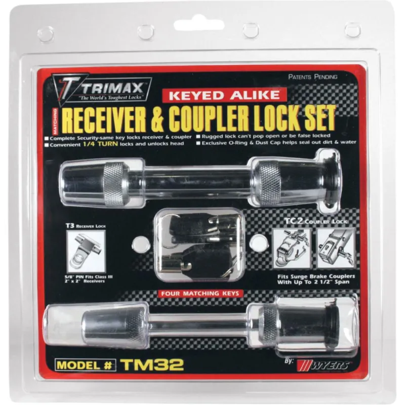 Autentický Zámky na uzamčení přívěsného vozíku TRIMAX LOCK SET 5/8" RECEIVER AND 2 1/2"