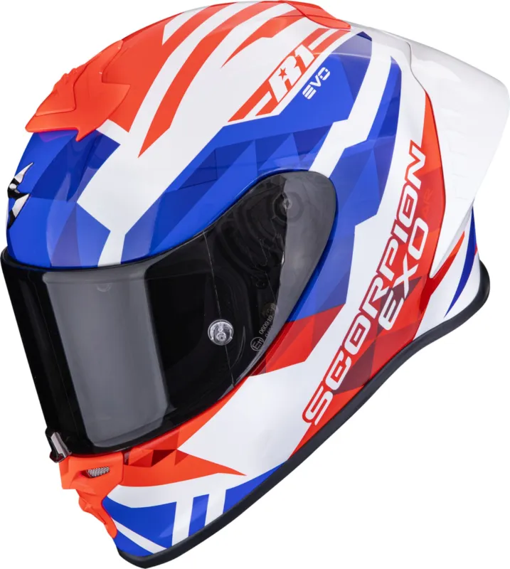 Autentický Scorpion EXO-R1 Evo II Air Valere Celoobličejová přilba bílá/červená/modrá - S (55/56)