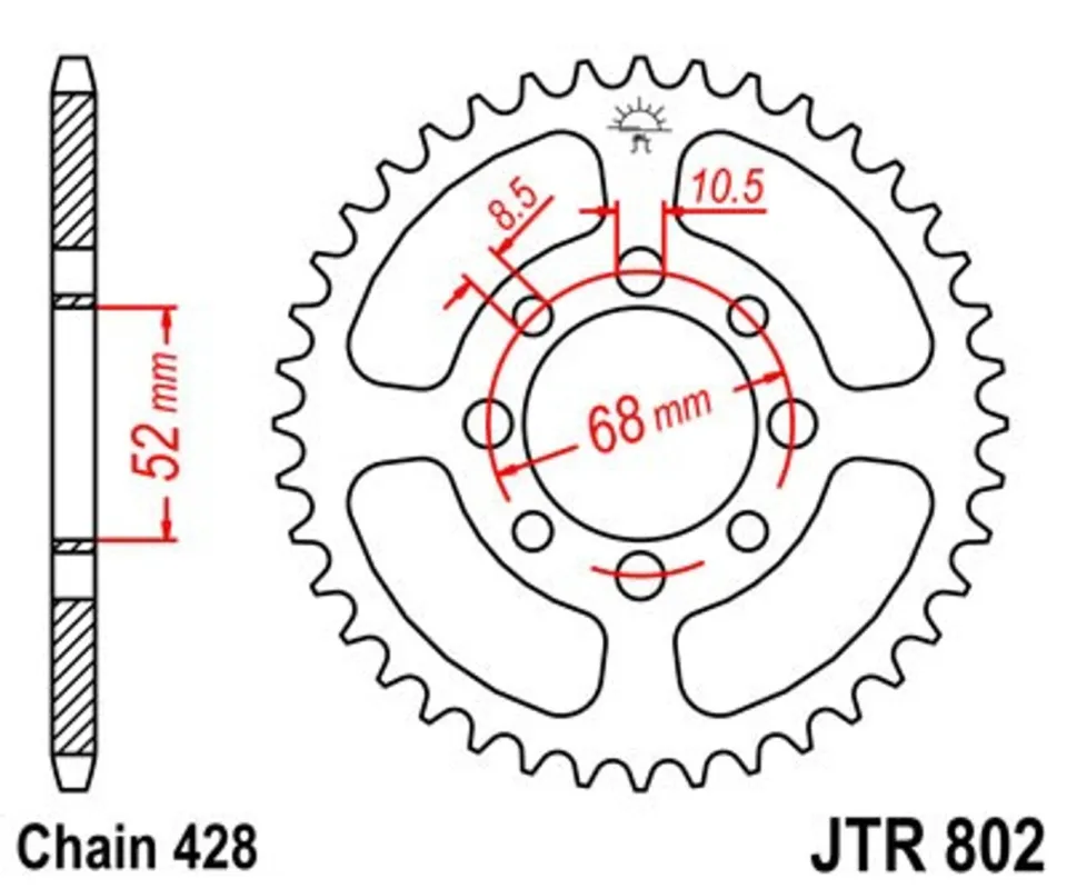 Řetězová rozeta JT JTR 802-50 50 zubů, 428 Rychlé Dodání