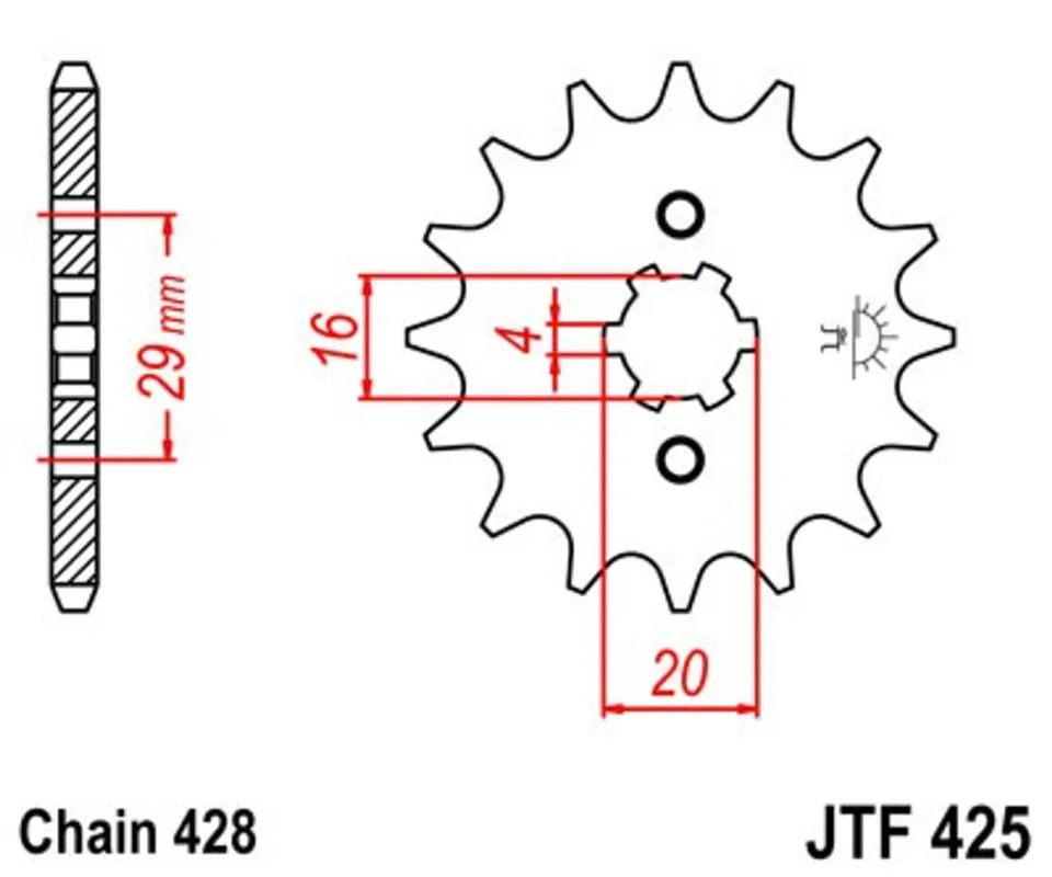 Řetězové kolečko JT JTF 425-12 12 zubů, 428 Pouze Dnes